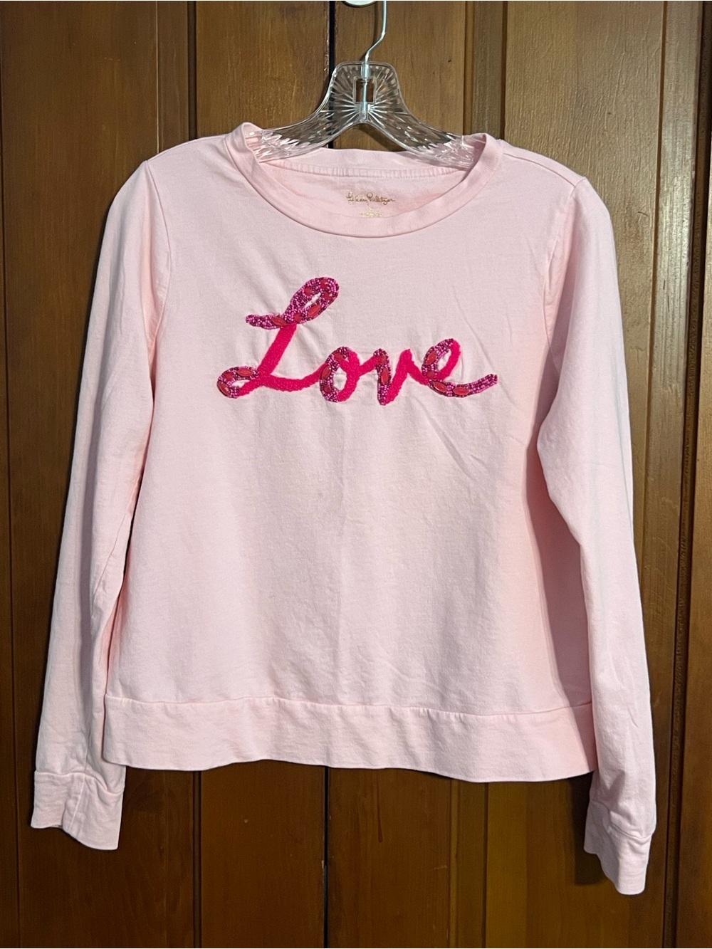 Lilly Pulitzer Pink Rami Graphic Sweatshirt Love Embellished Top Size Small - Picture 3 of 11